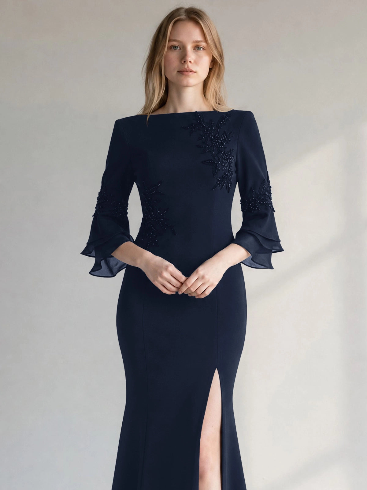 Chiffon Mother of the Bride Dress with 3/4 Sleeves