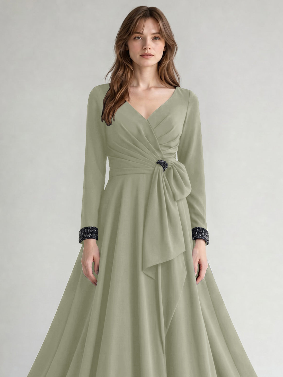 Stretch Satin Mother of the Bride Dress with Crystal