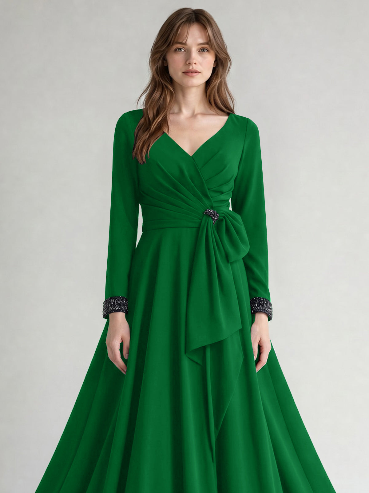 Stretch Satin Mother of the Bride Dress with Crystal