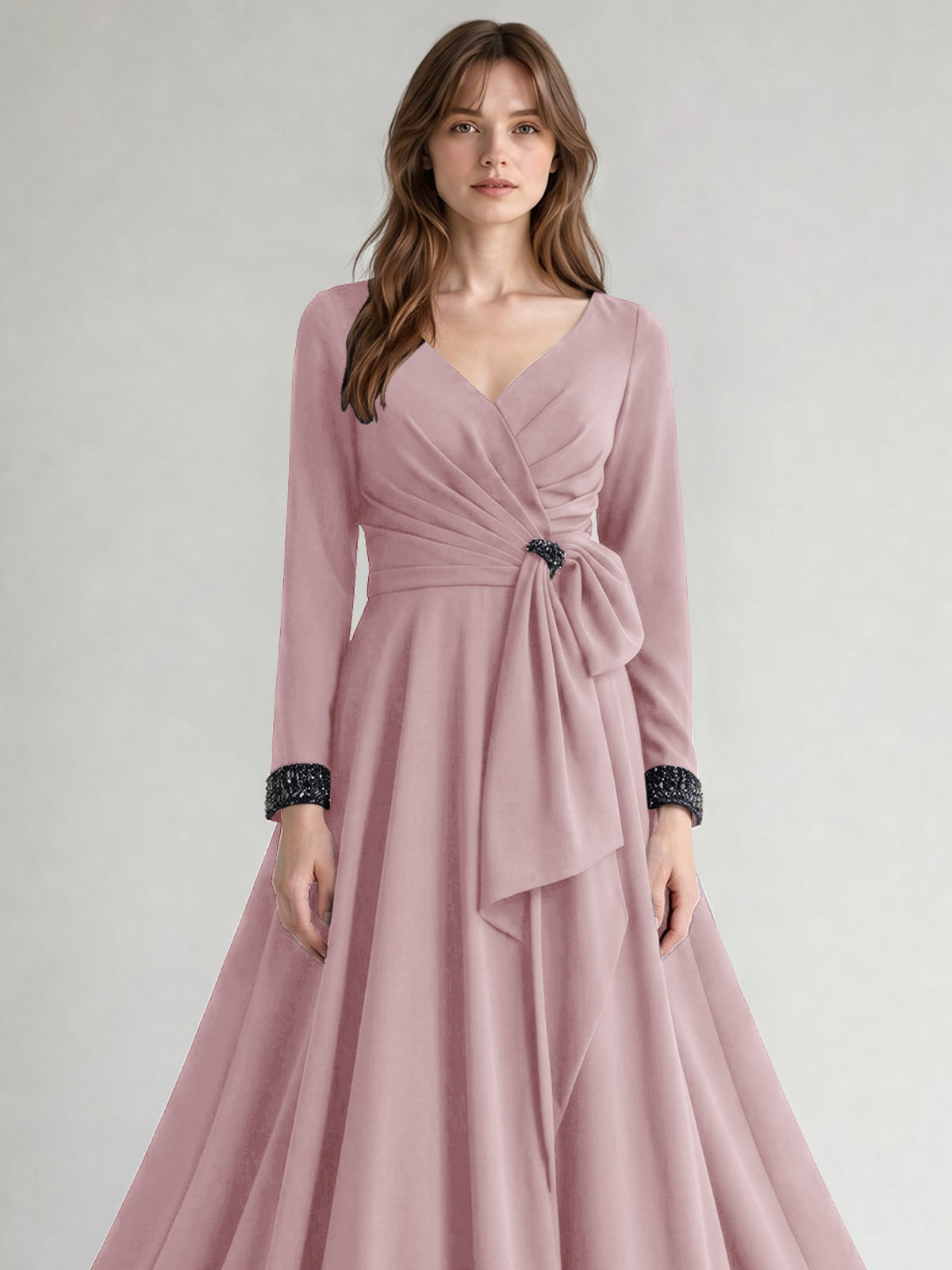 Stretch Satin Mother of the Bride Dress with Crystal