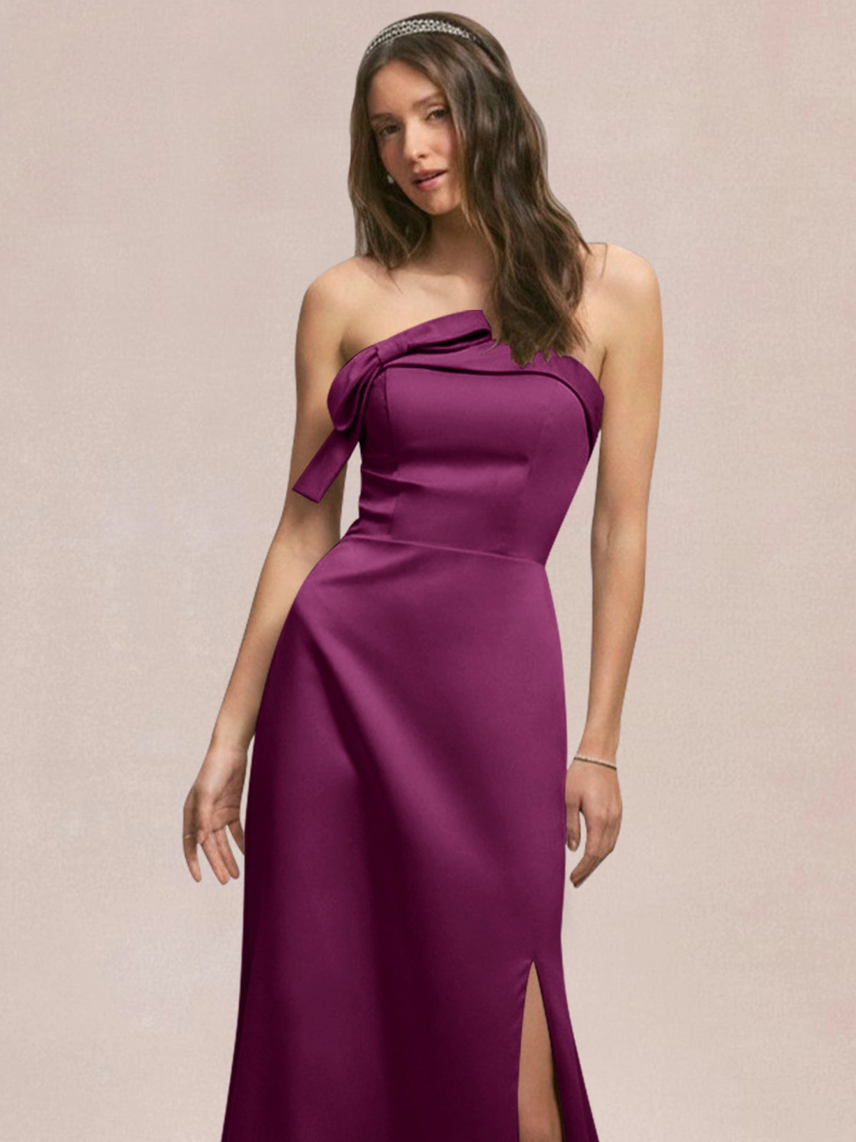 Satin Bow Accent Bridesmaid Dress 