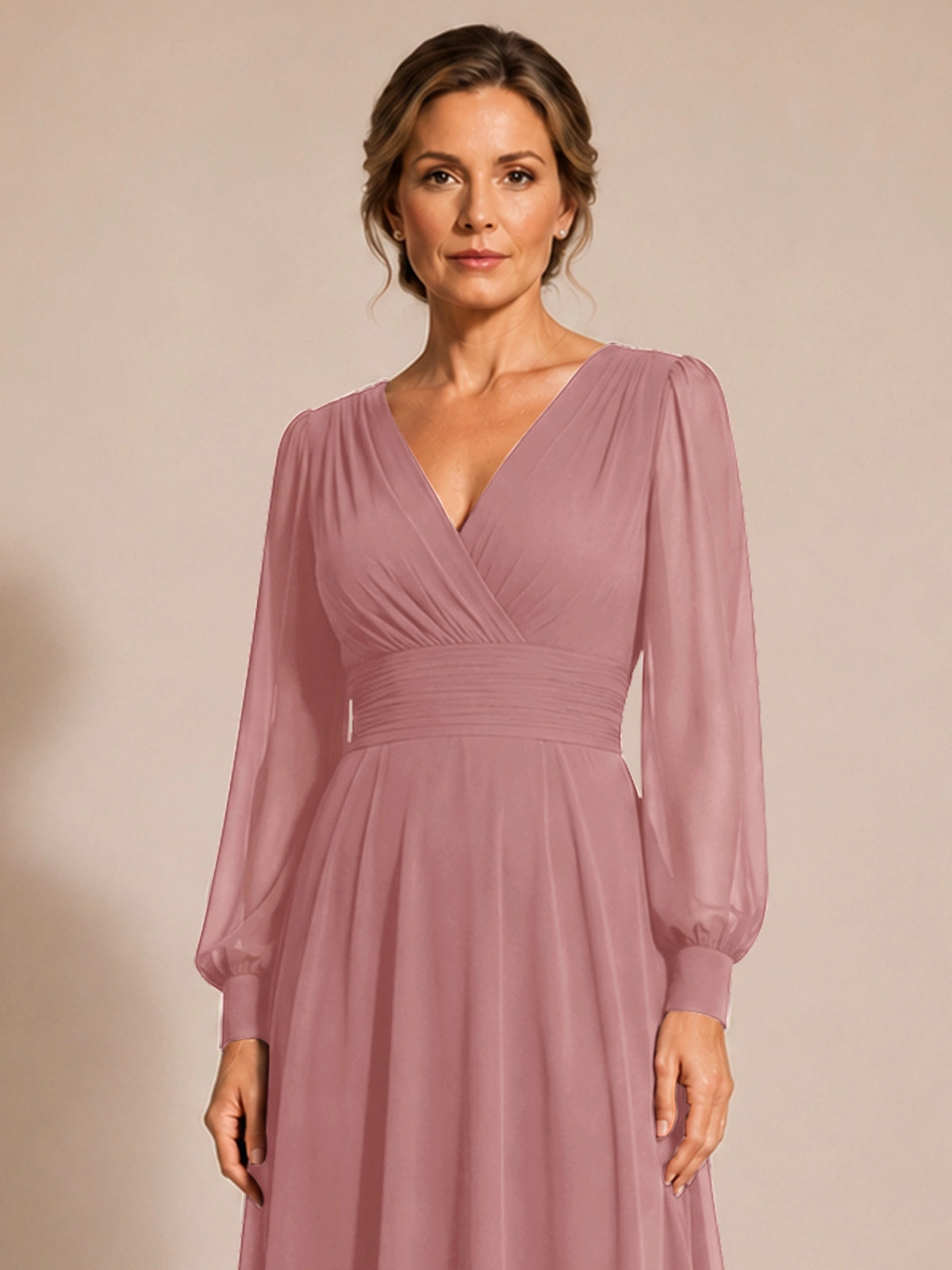Chiffon Mother of the Bride Dress with Long Sleeves 