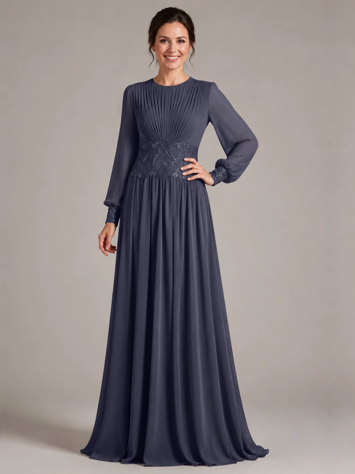 Chiffon Mother of the Bride Dress with Jewel Neckline 
