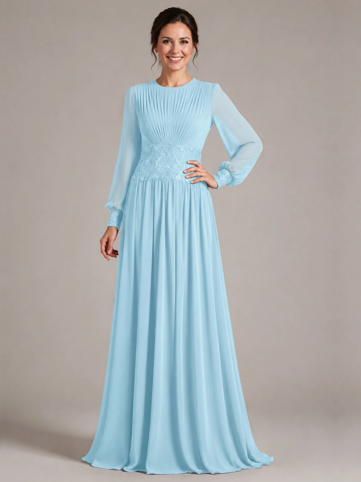 Chiffon Mother of the Bride Dress with Jewel Neckline 