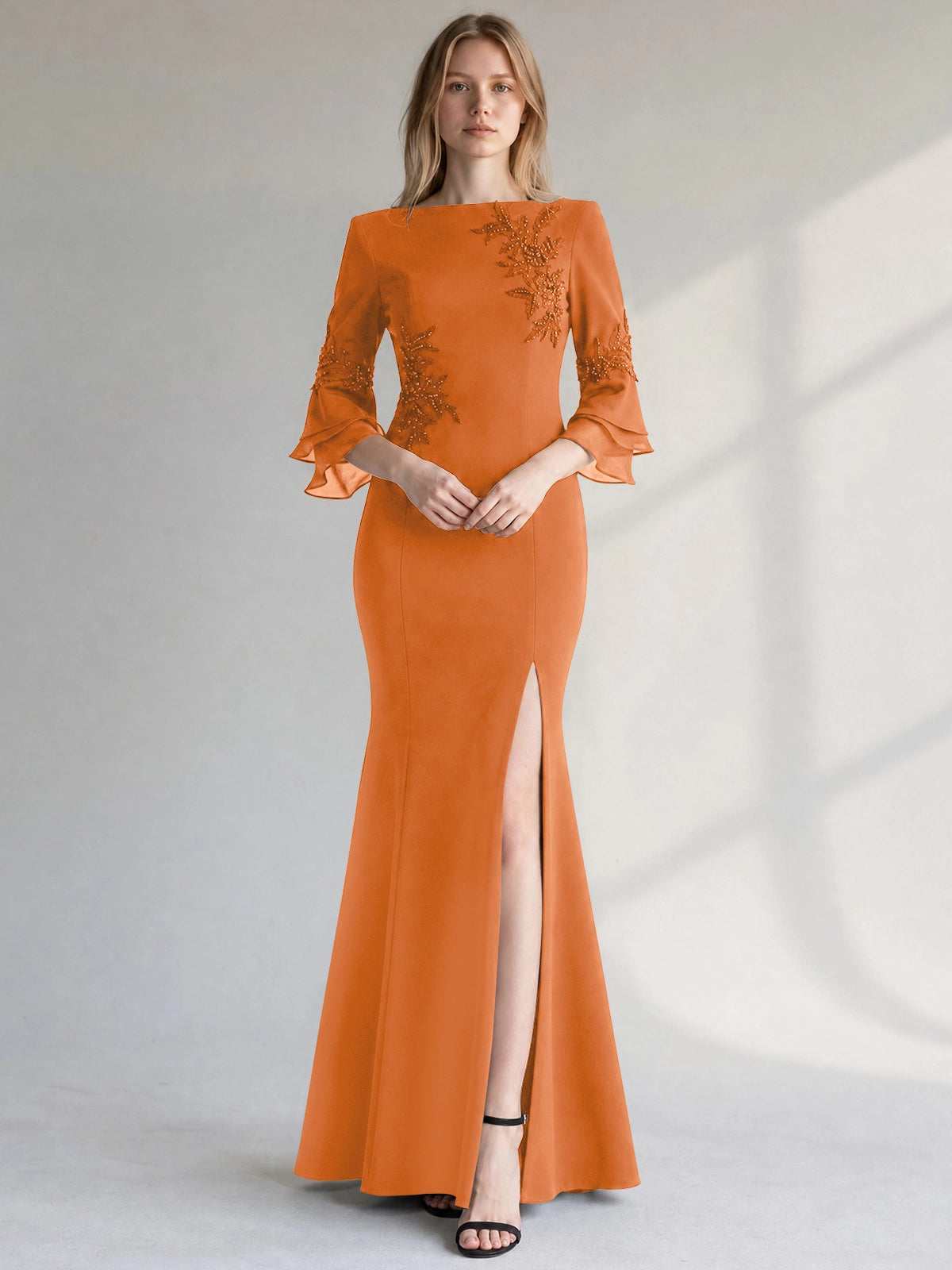 Chiffon Mother of the Bride Dress with 3/4 Sleeves