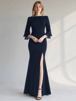 Chiffon Mother of the Bride Dress with 3/4 Sleeves