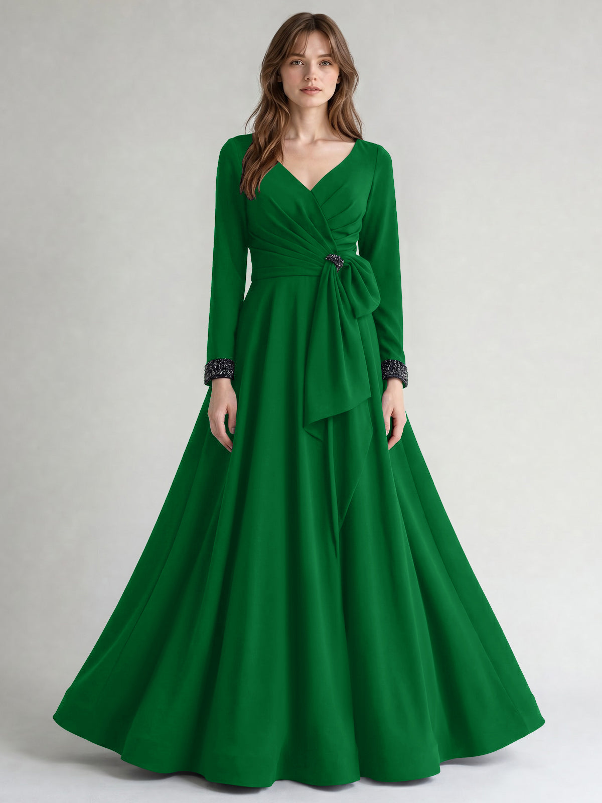 Stretch Satin Mother of the Bride Dress with Crystal
