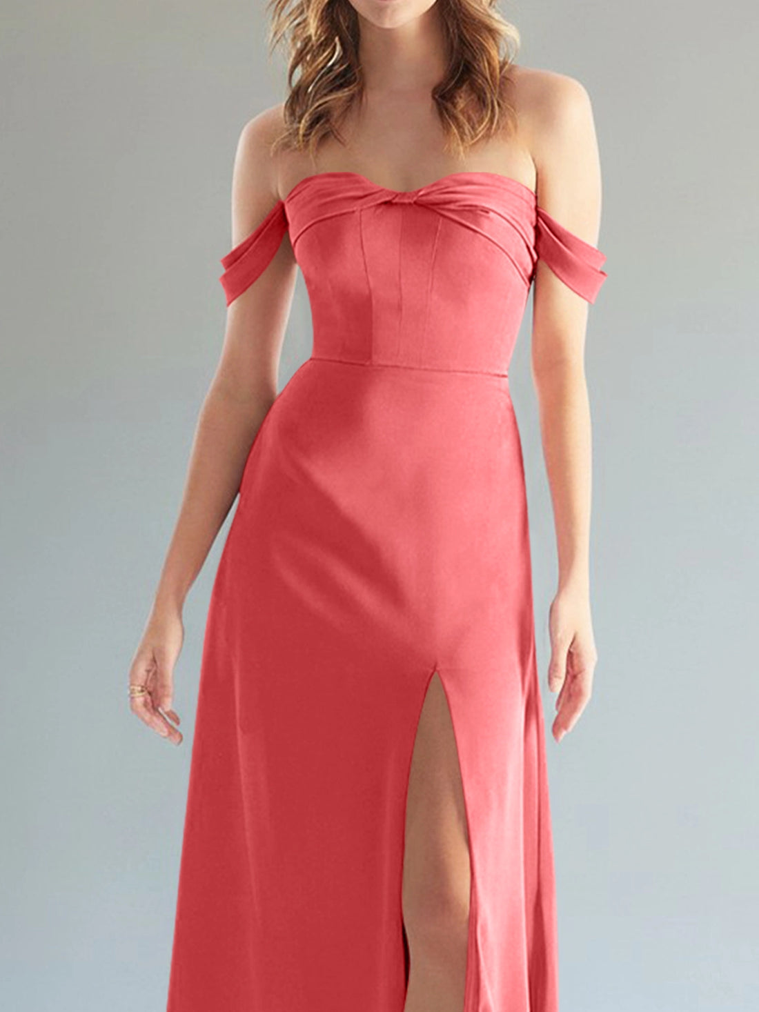 Off-the-Shoulder Slit Bridesmaid Dress 