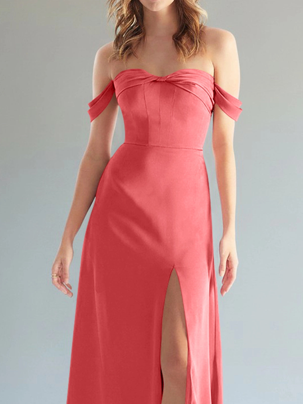 Off-the-Shoulder Slit Bridesmaid Dress 