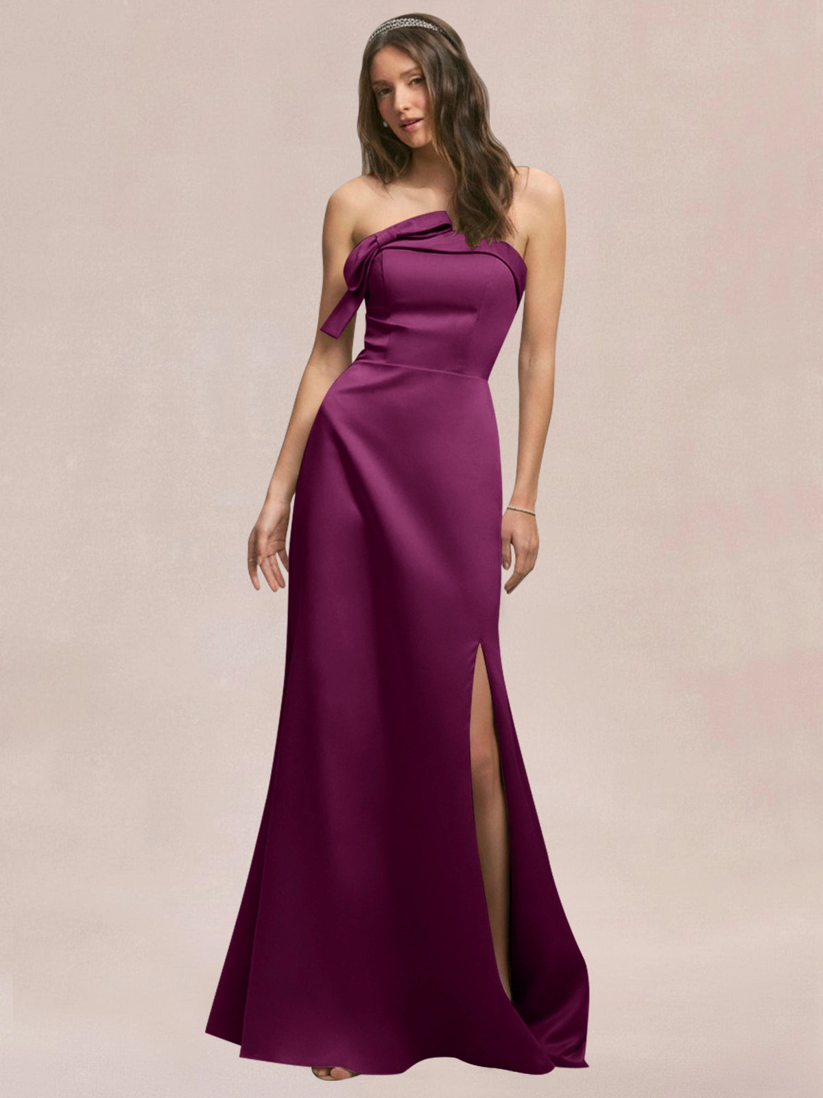 Satin Bow Accent Bridesmaid Dress 