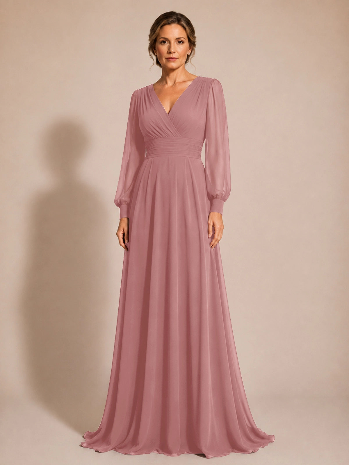 Chiffon Mother of the Bride Dress with Long Sleeves 