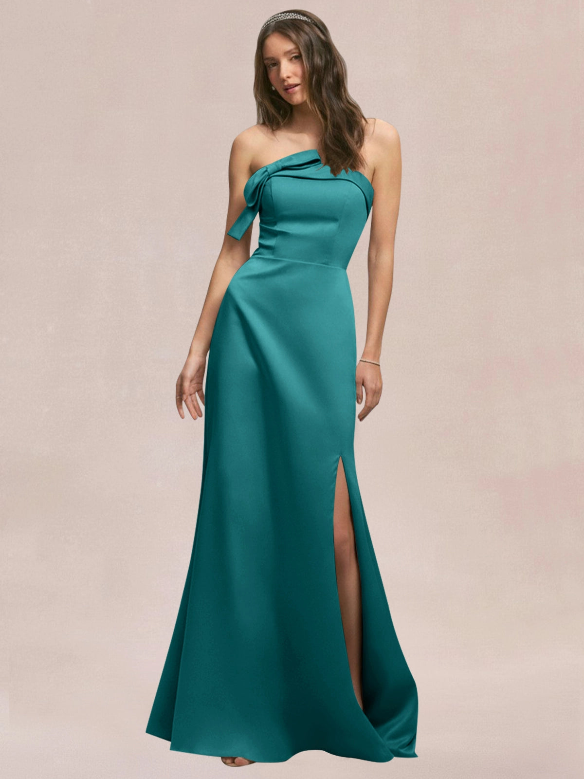Satin Bow Accent Bridesmaid Dress 