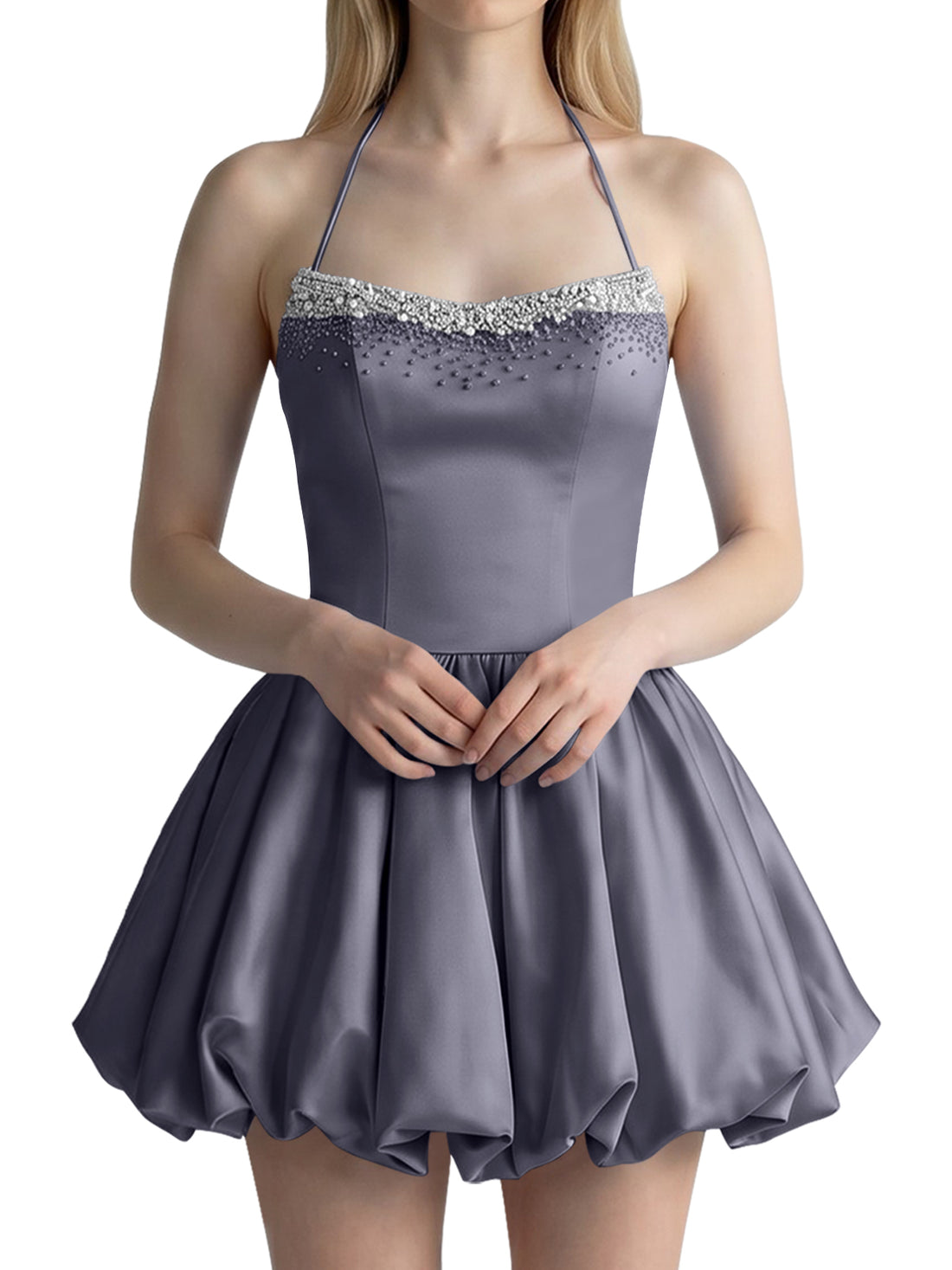 Beading Bubble Hem Mini Dress 