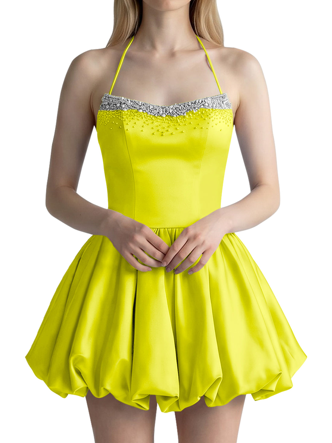 Beading Bubble Hem Mini Dress 