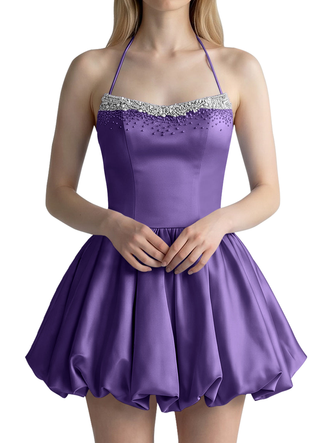 Beading Bubble Hem Mini Dress 