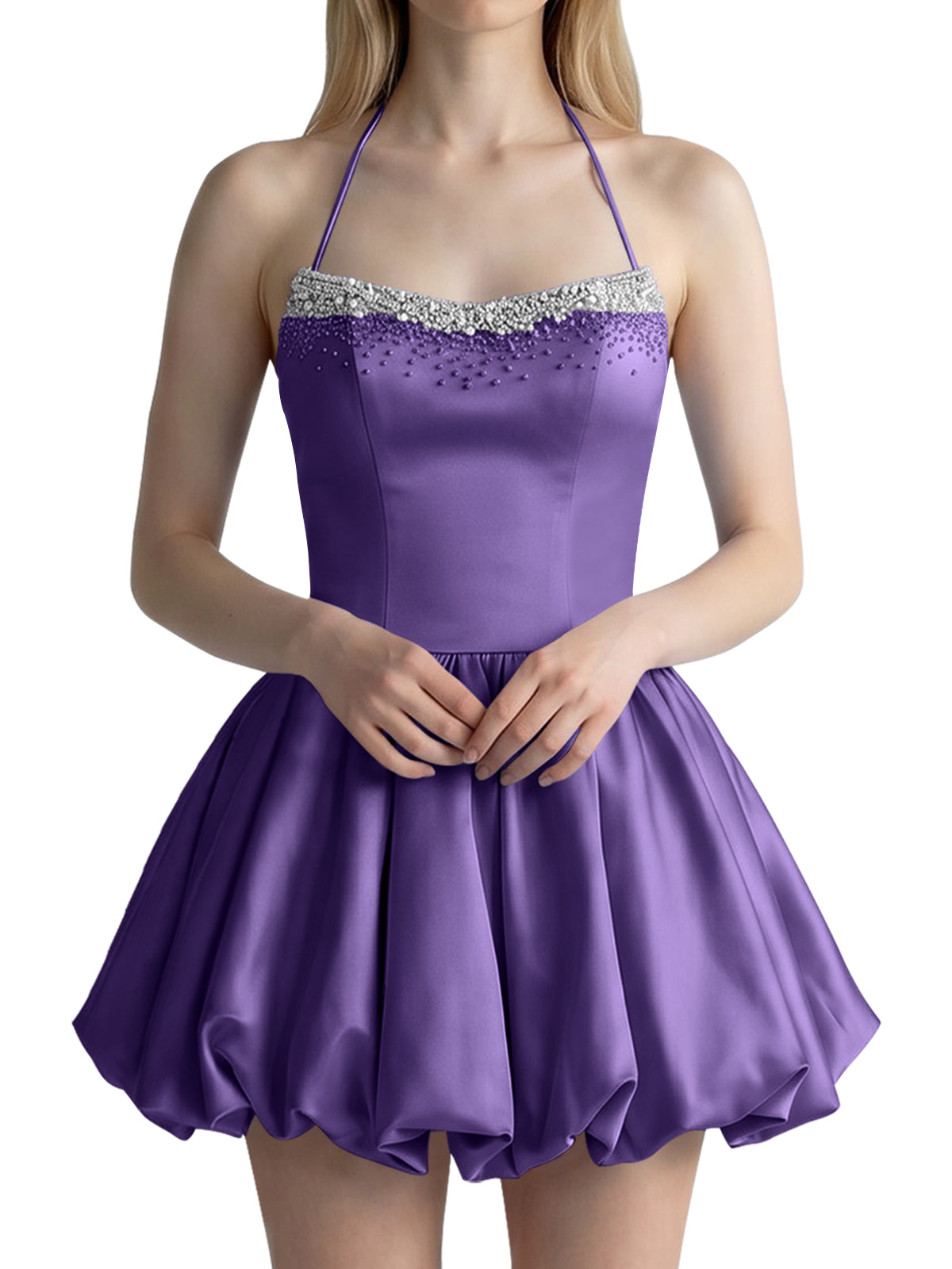 Beading Bubble Hem Mini Dress 