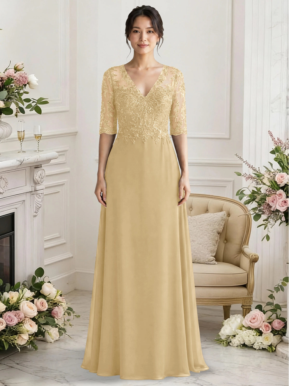 Lace Mother of the Bride Dress with Half Sleeves
