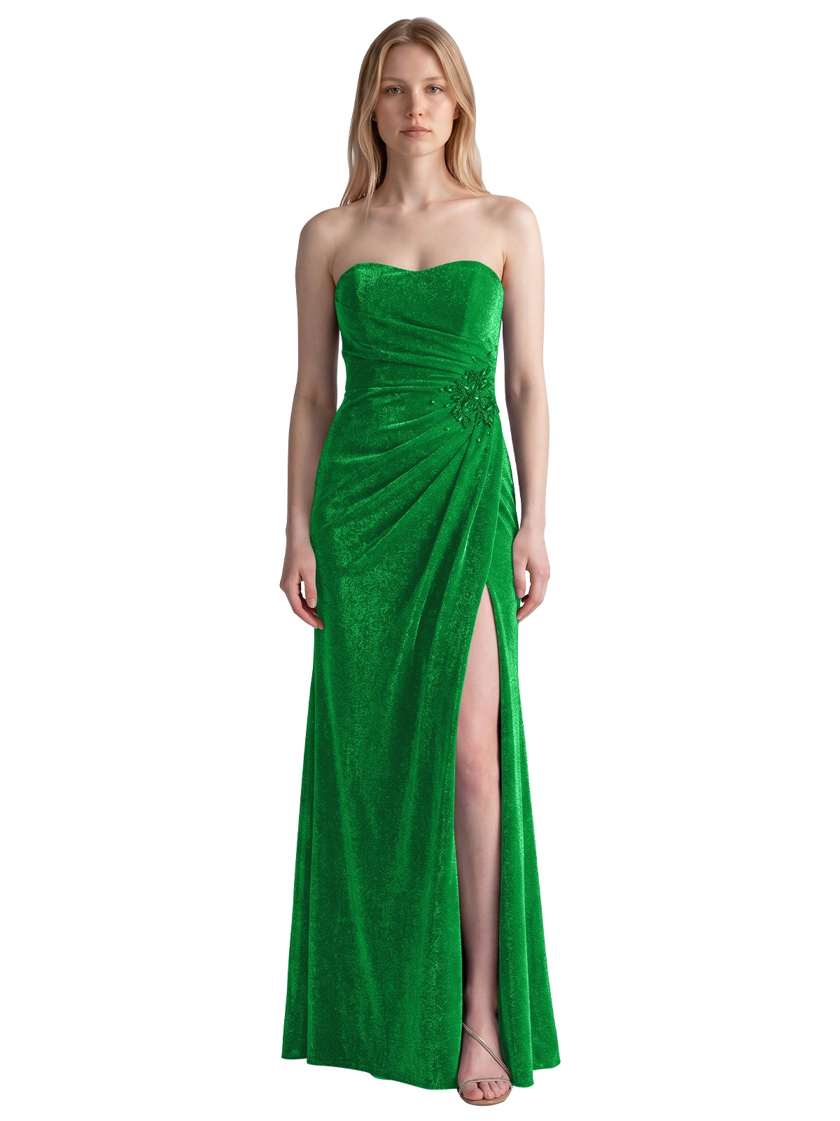 Velvet Prom Dress with Beaded Applique 