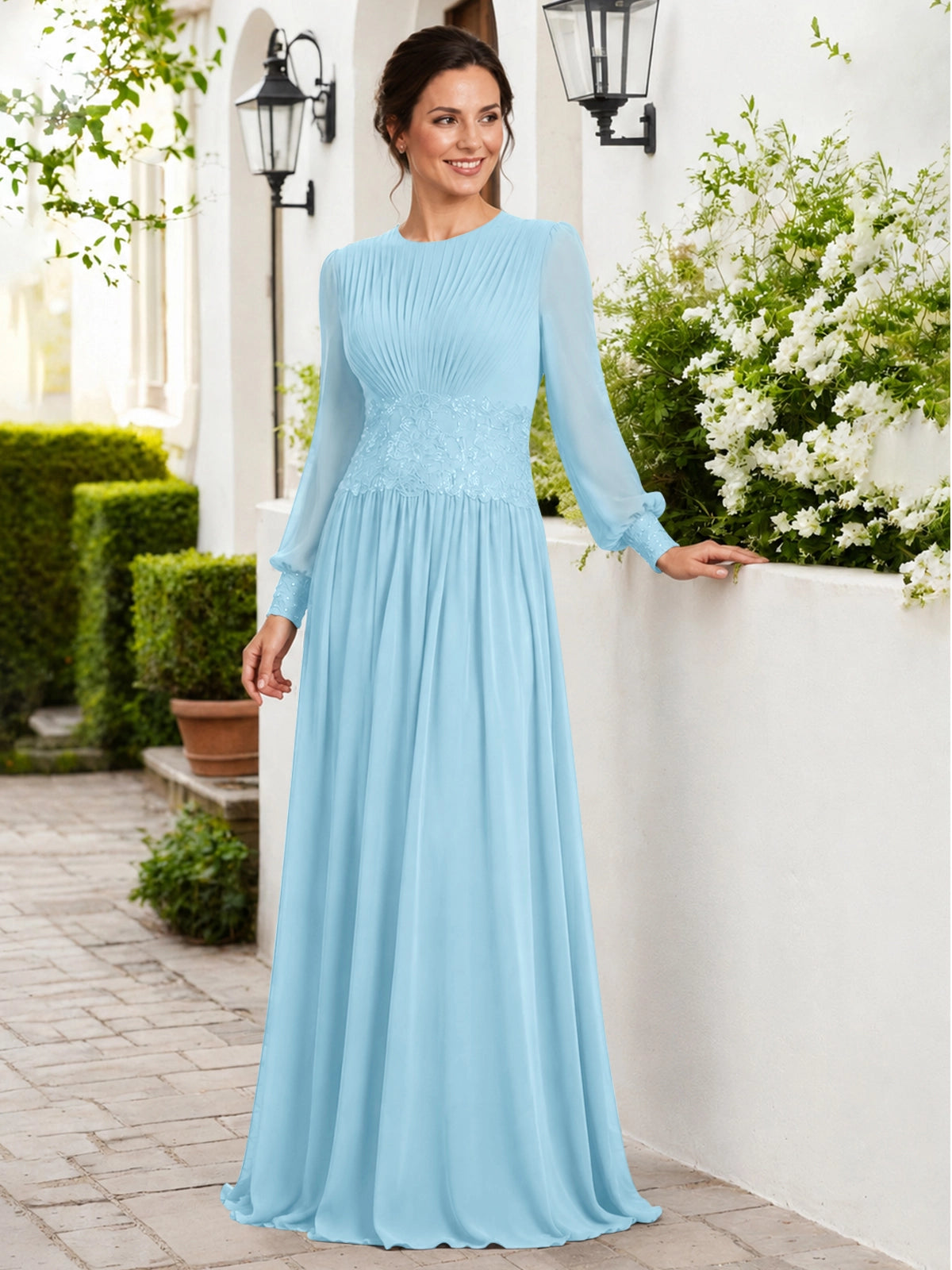 Chiffon Mother of the Bride Dress with Jewel Neckline 
