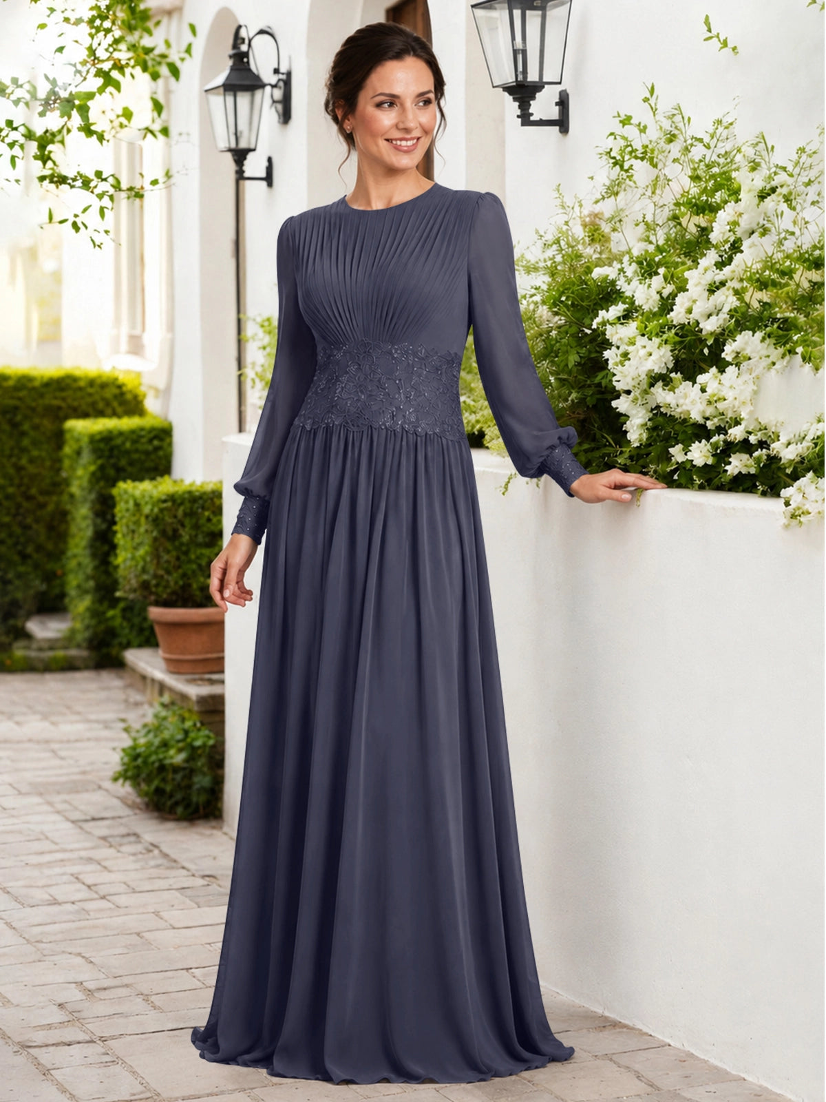 Chiffon Mother of the Bride Dress with Jewel Neckline 