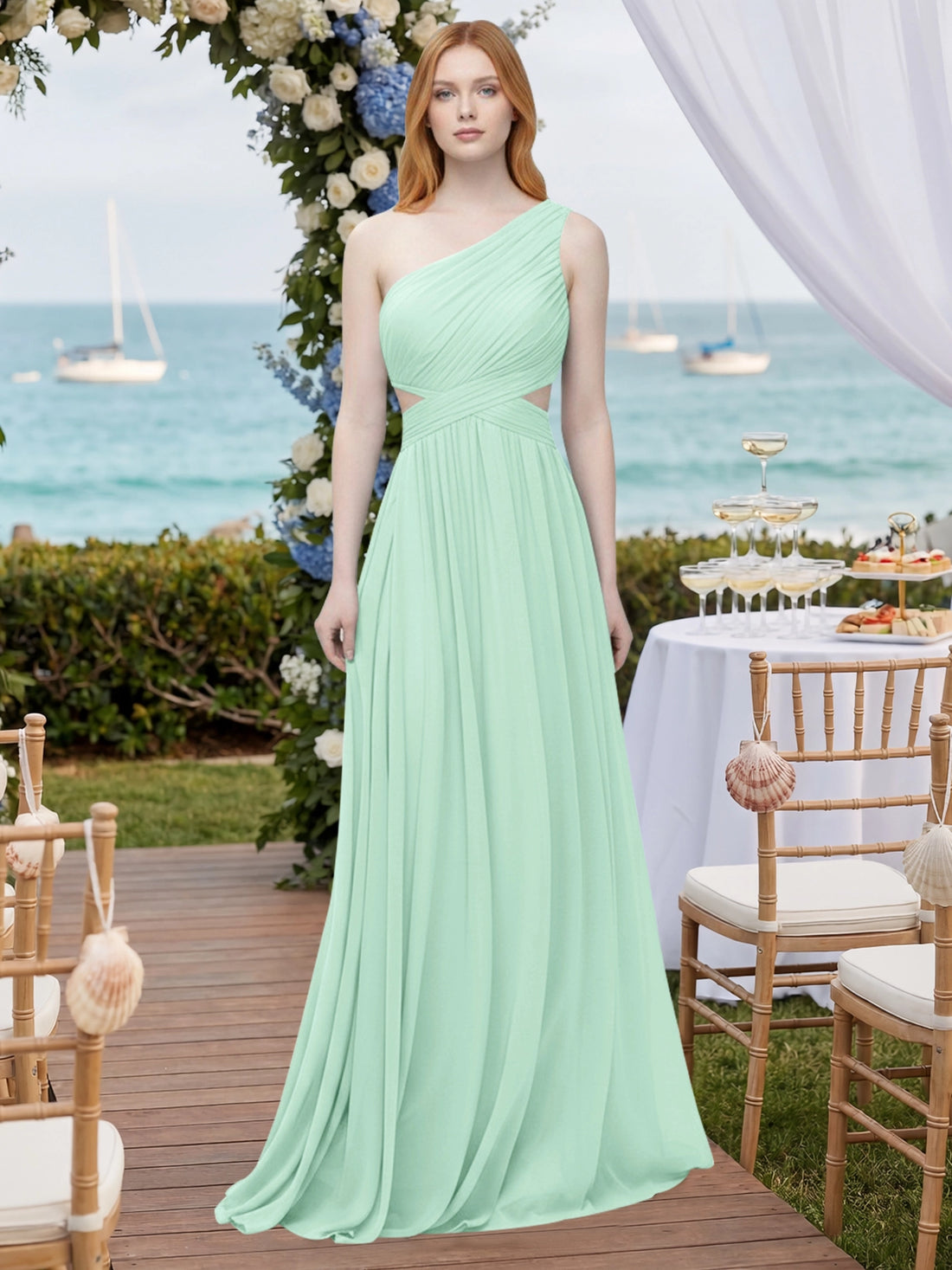 One-Shoulder Side Cut-Out Bridesmaid Dress 