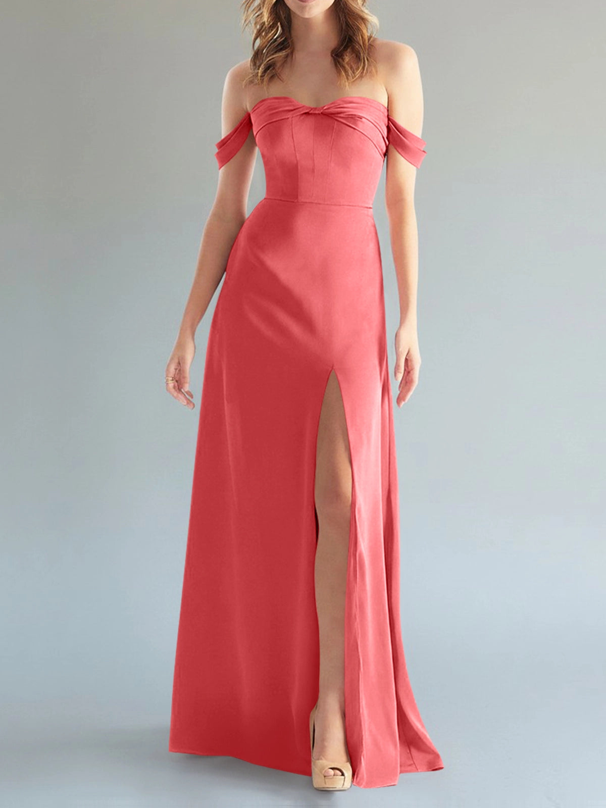 Off-the-Shoulder Slit Bridesmaid Dress 