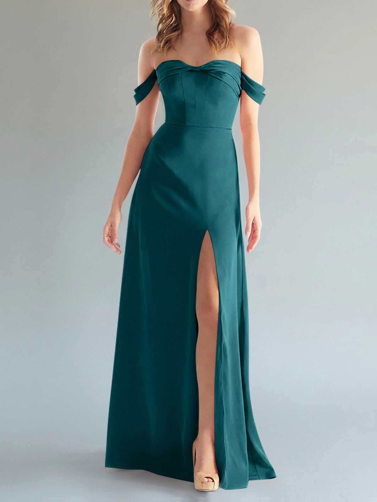 Off-the-Shoulder Slit Bridesmaid Dress 
