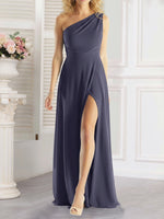 One-Shoulder Bridesmaid Dress with Slit