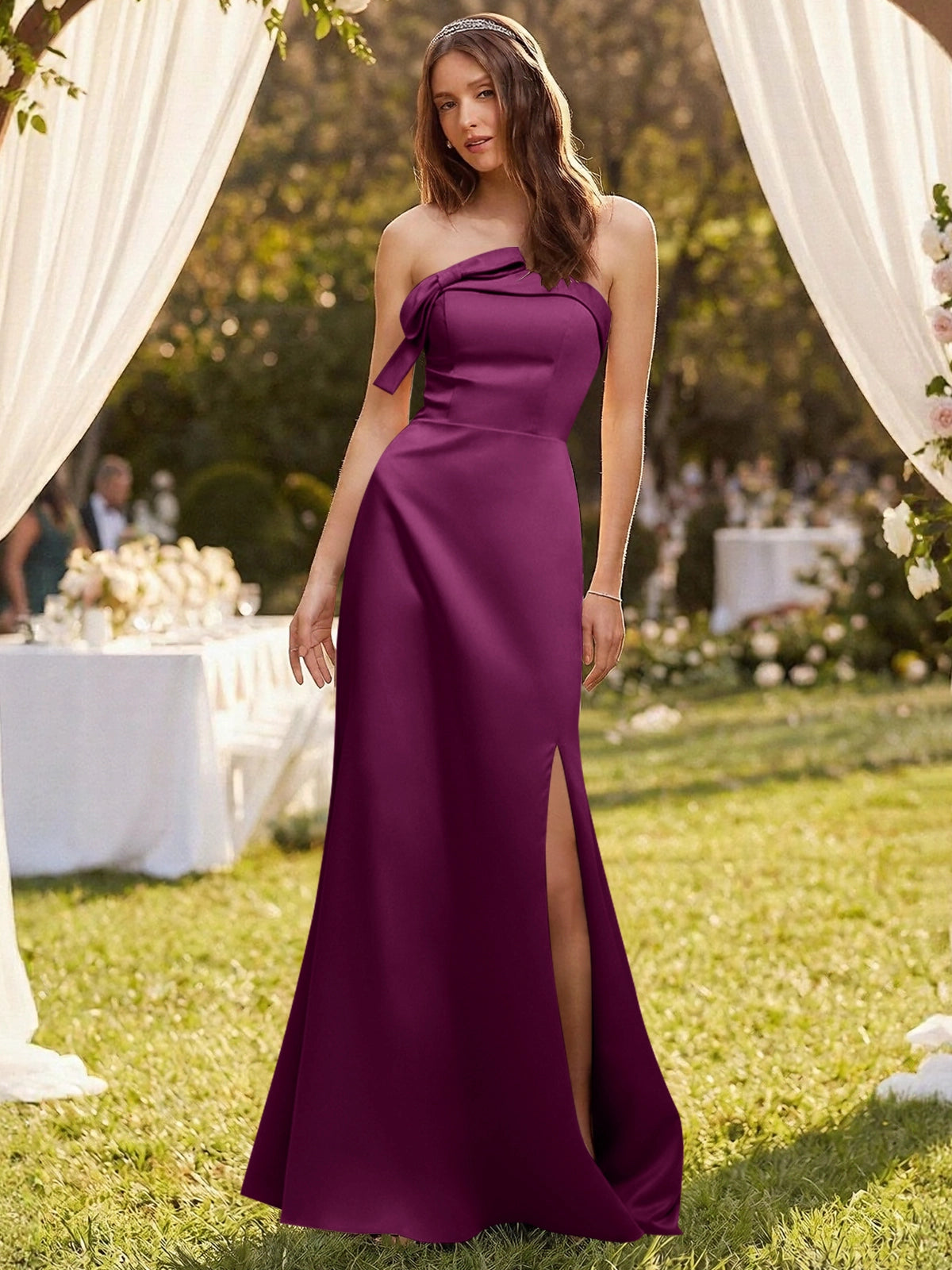 Satin Bow Accent Bridesmaid Dress 