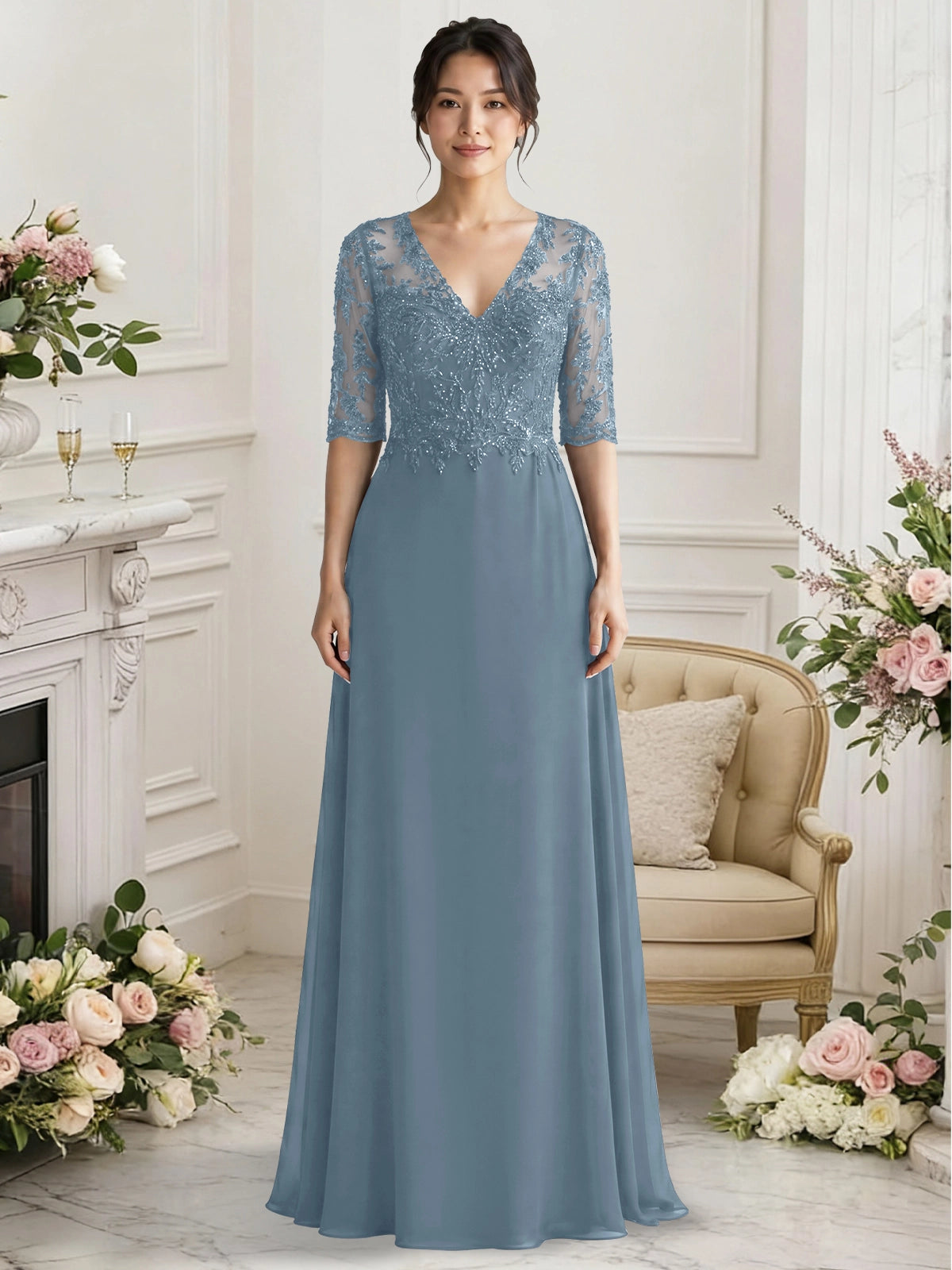 Lace Mother of the Bride Dress with Half Sleeves