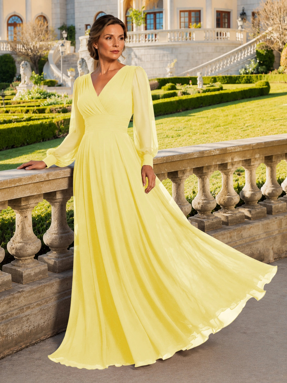 Chiffon Mother of the Bride Dress with Long Sleeves 