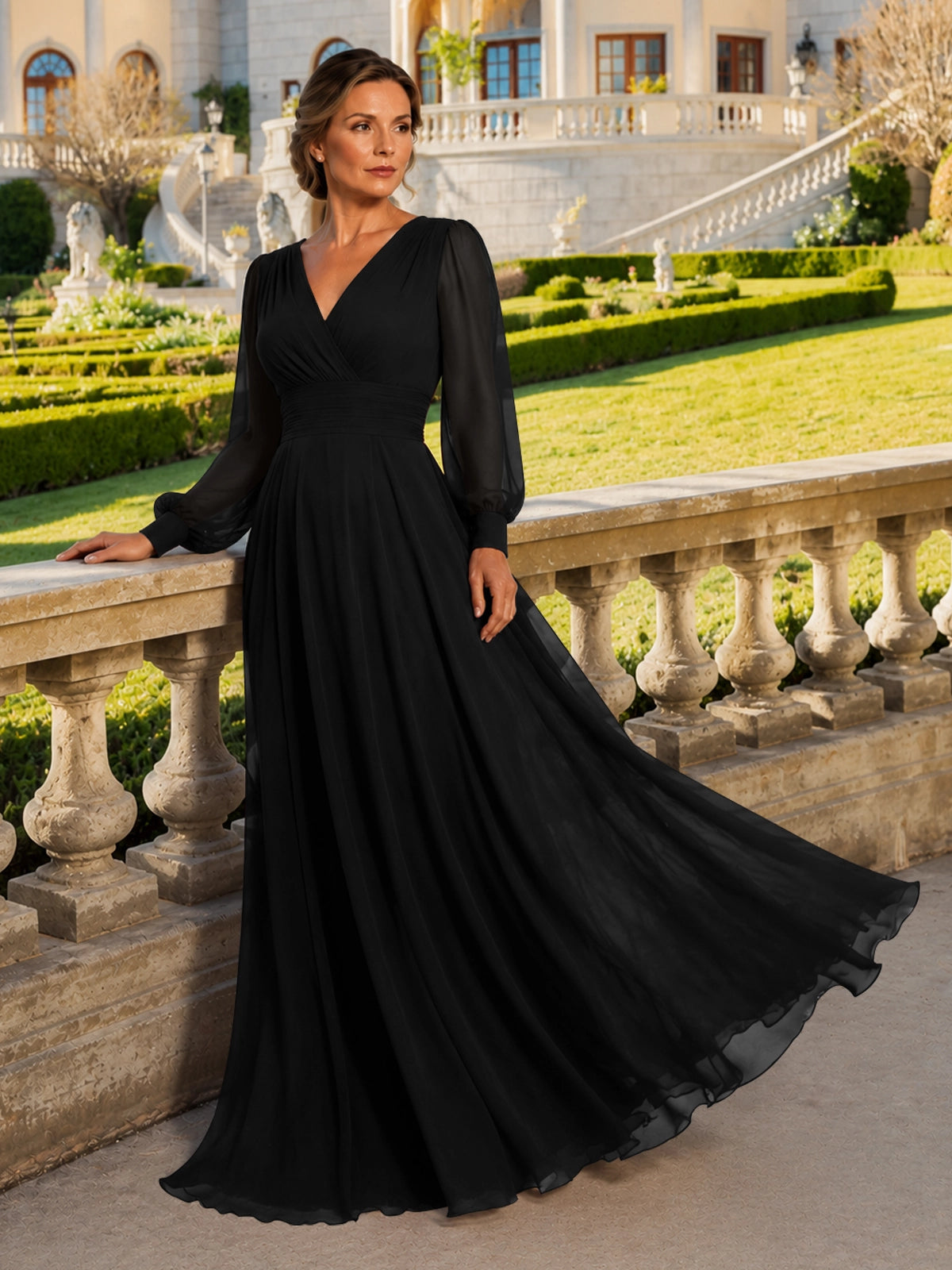 Chiffon Mother of the Bride Dress with Long Sleeves 