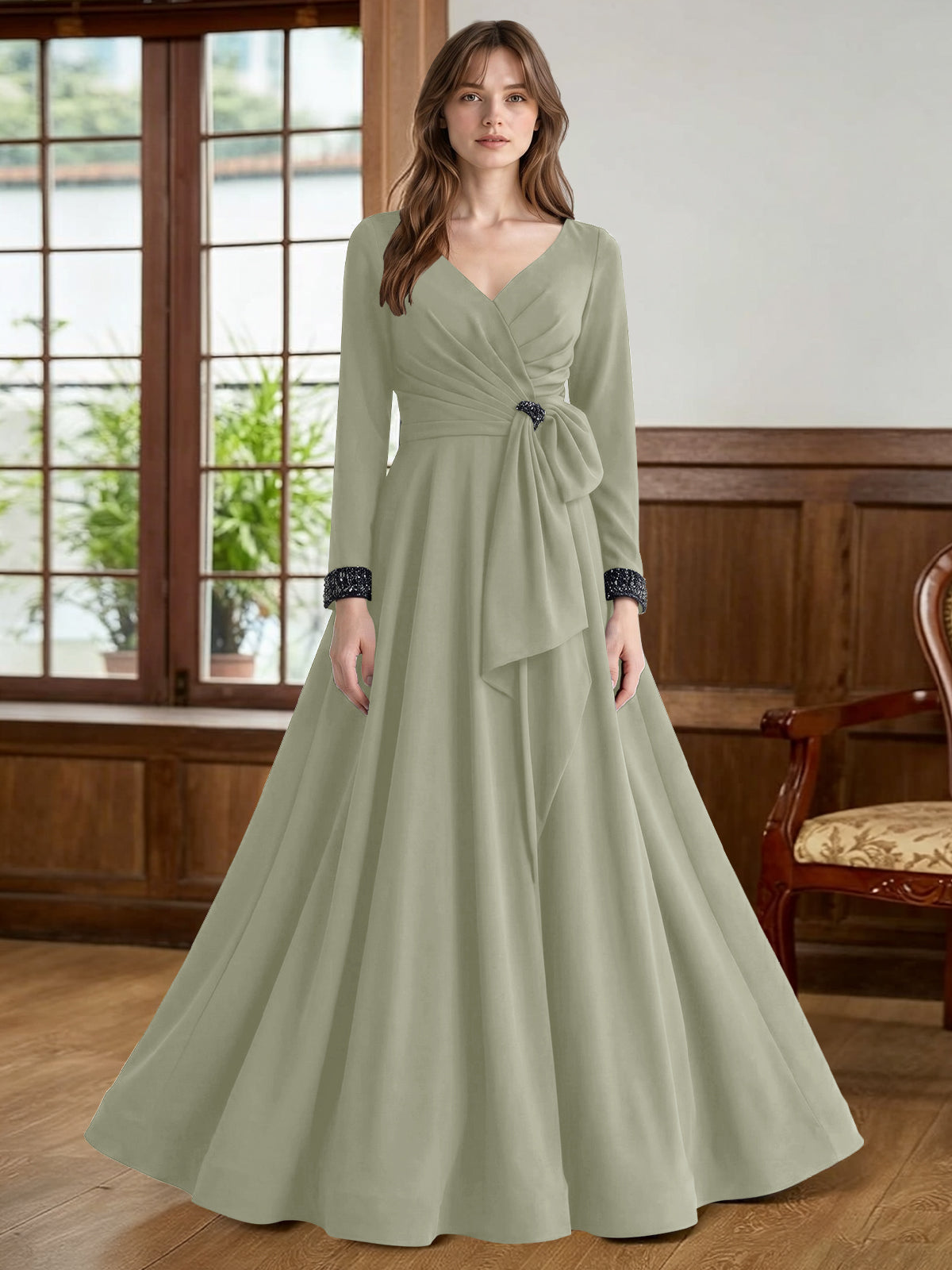 Stretch Satin Mother of the Bride Dress with Crystal