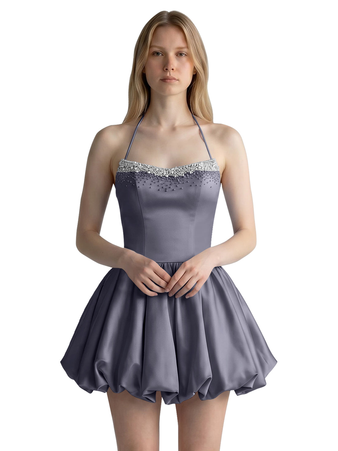 Beading Bubble Hem Mini Dress 