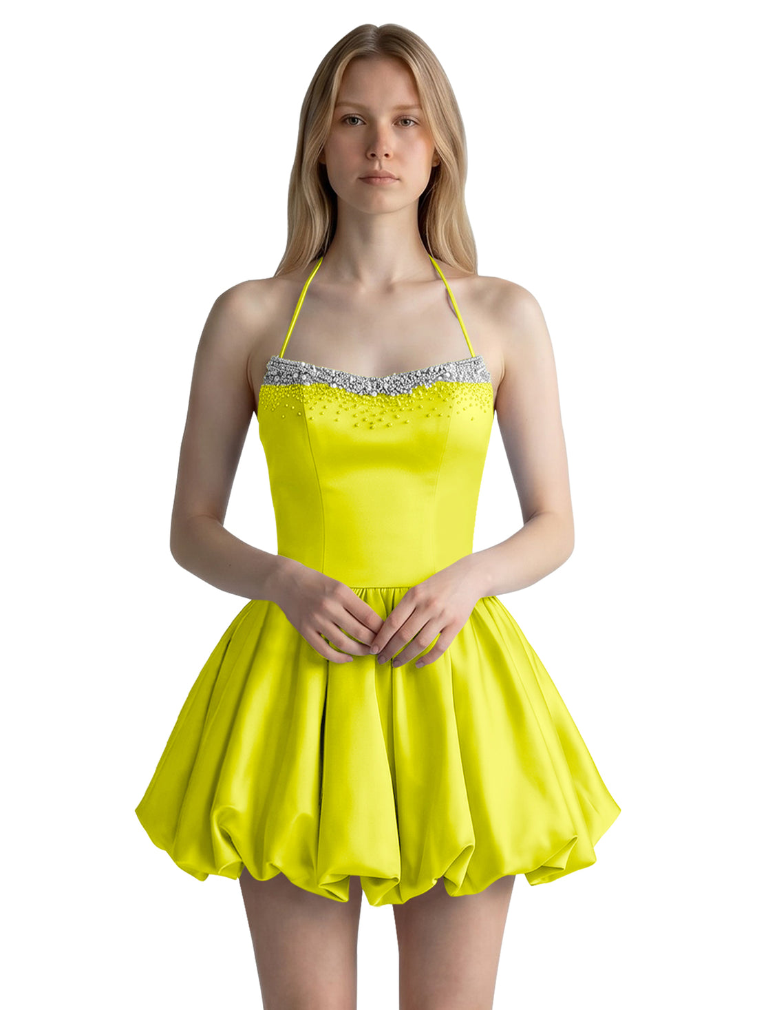 Beading Bubble Hem Mini Dress 