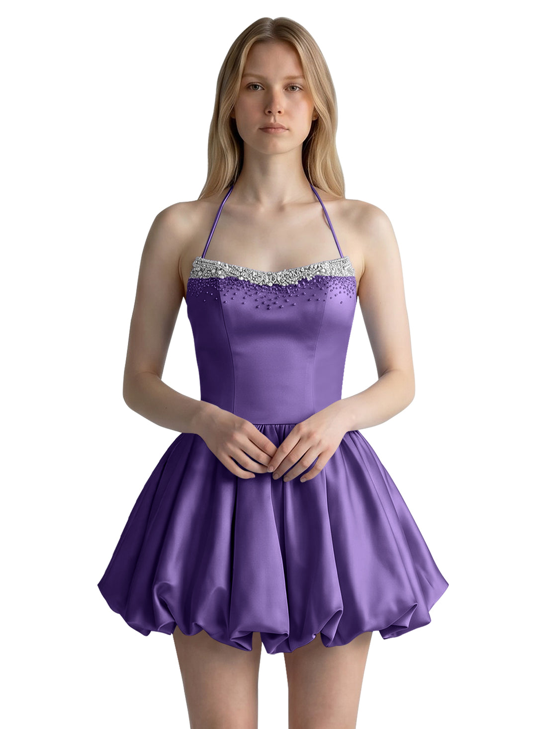 Beading Bubble Hem Mini Dress 