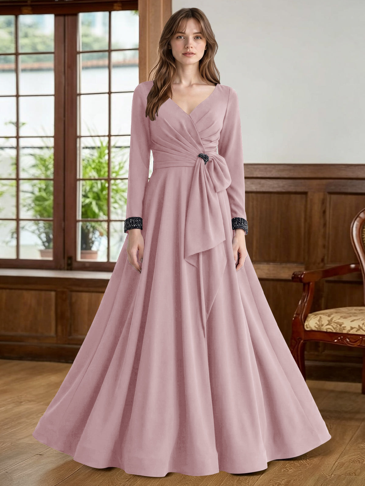 Stretch Satin Mother of the Bride Dress with Crystal