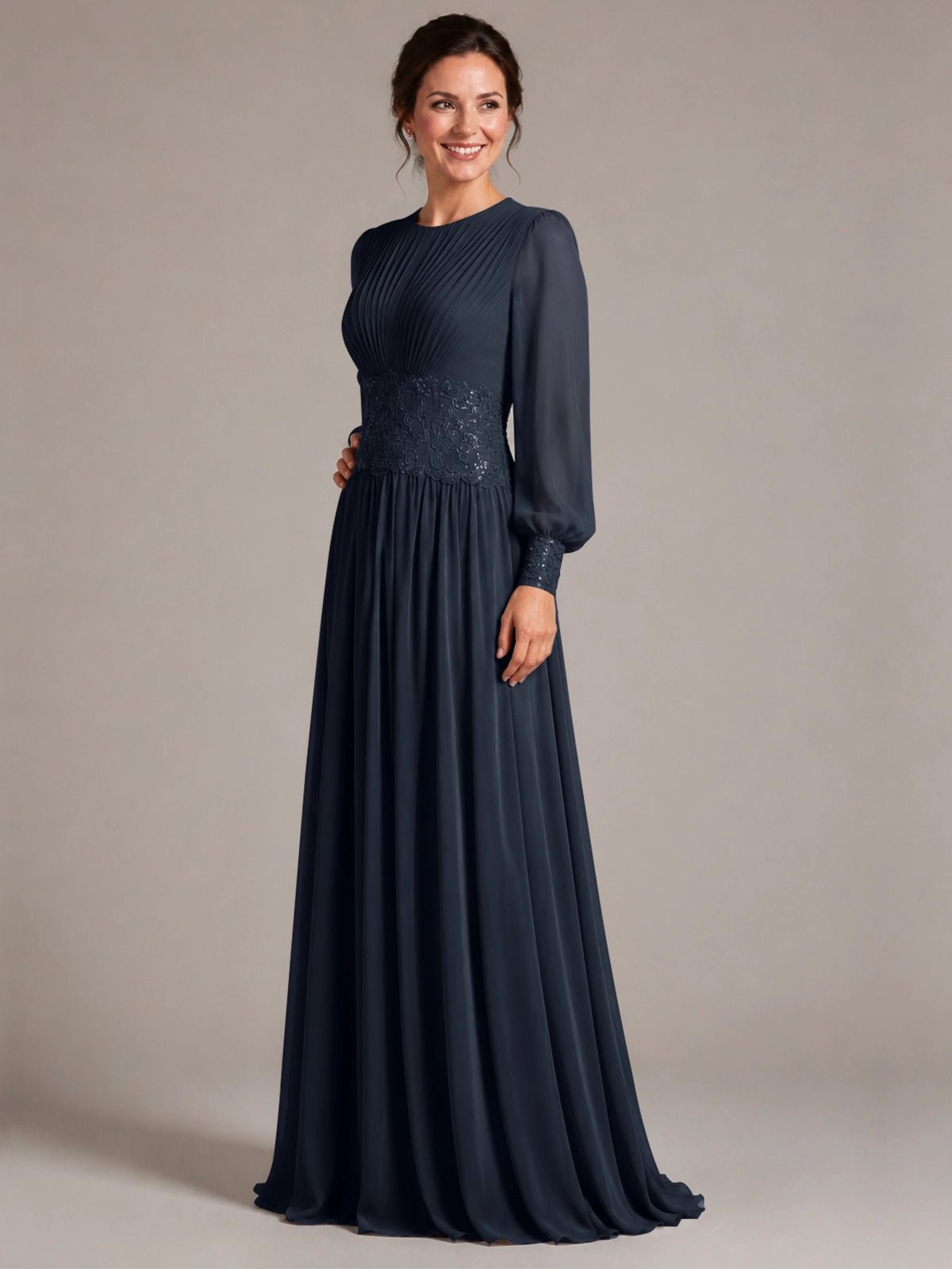 Chiffon Mother of the Bride Dress with Jewel Neckline 