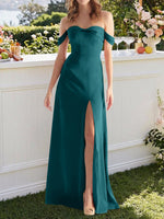 Off-the-Shoulder Slit Bridesmaid Dress 