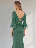 Chiffon Mother of the Bride Dress with 3/4 Sleeves