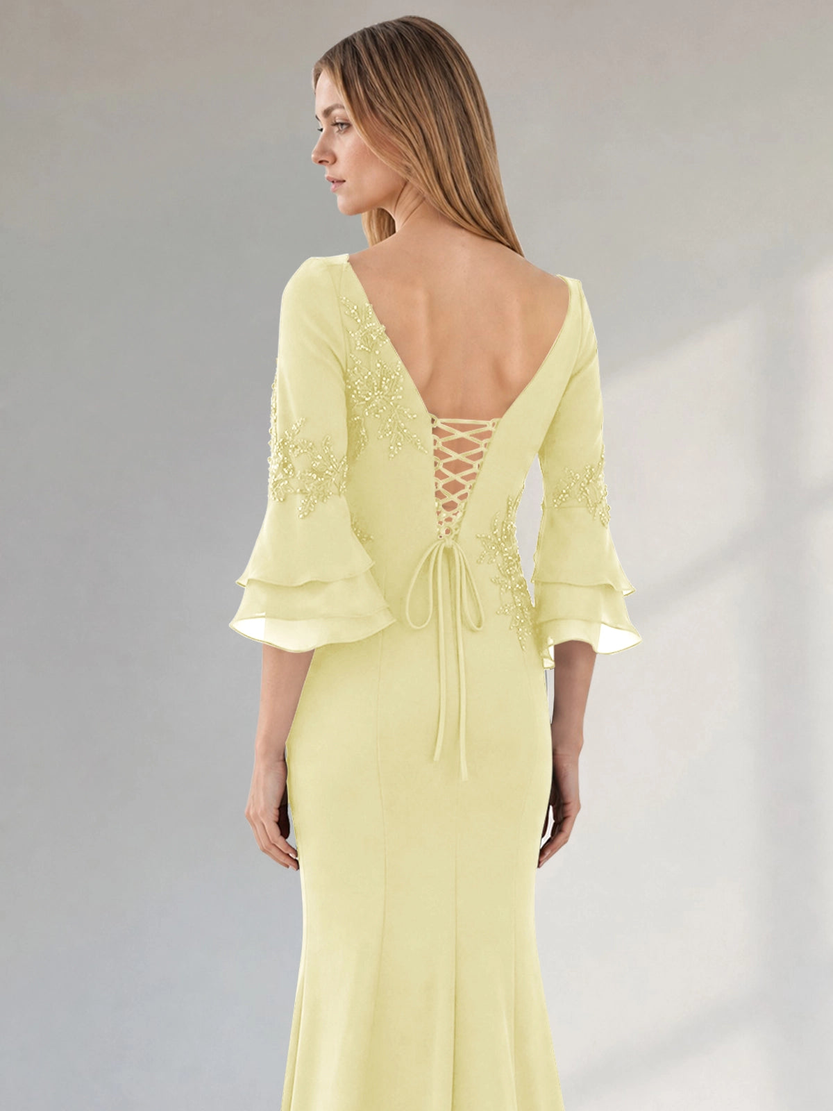 Chiffon Mother of the Bride Dress with 3/4 Sleeves
