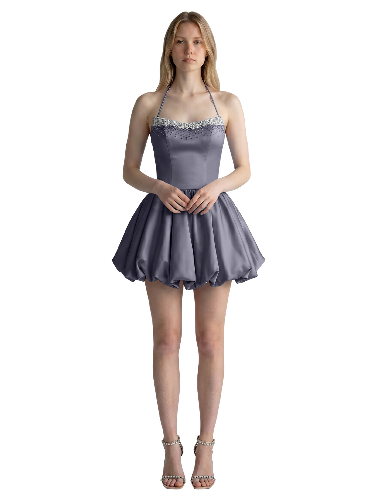 Beading Bubble Hem Mini Dress 