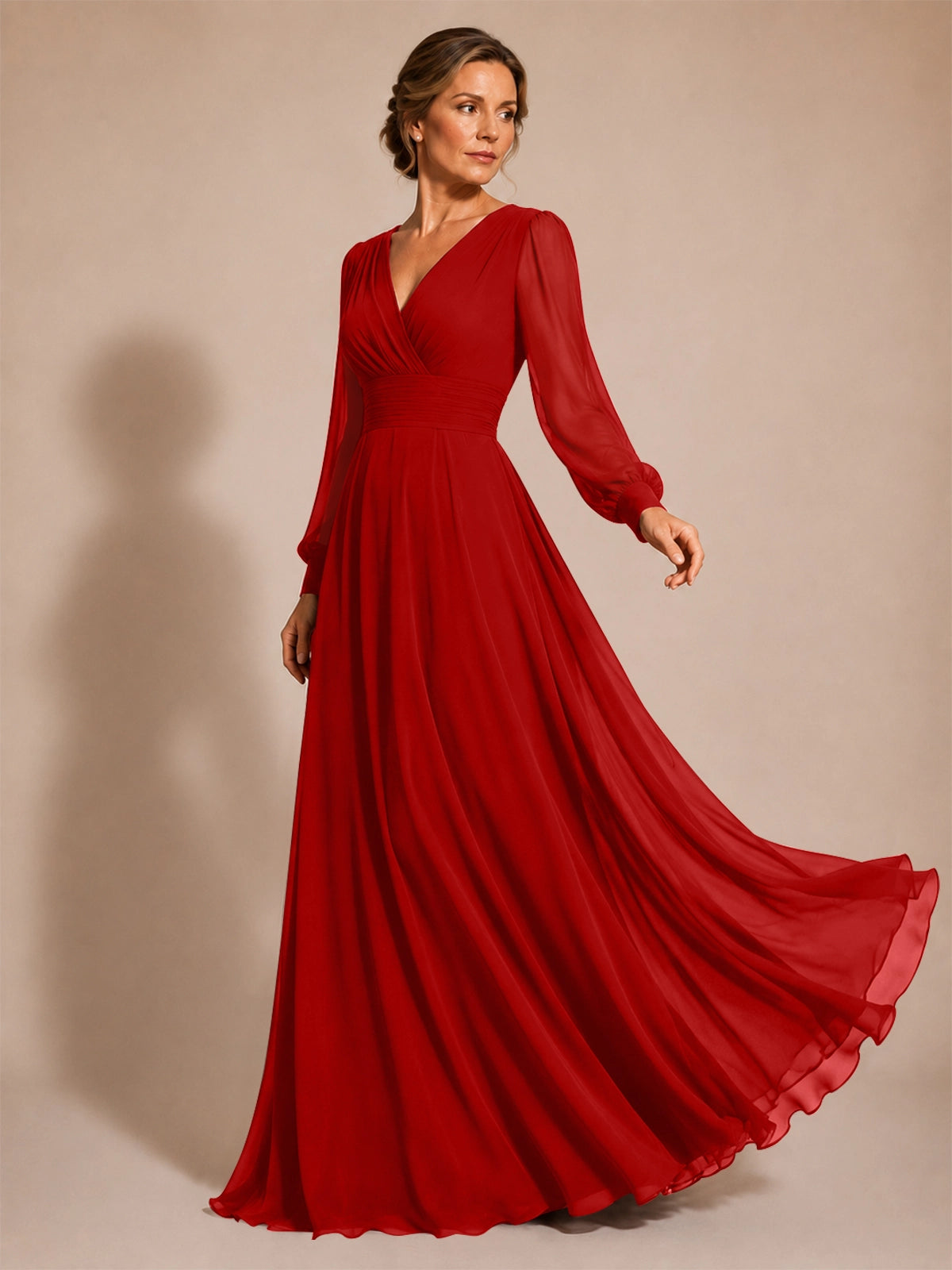 Chiffon Mother of the Bride Dress with Long Sleeves 