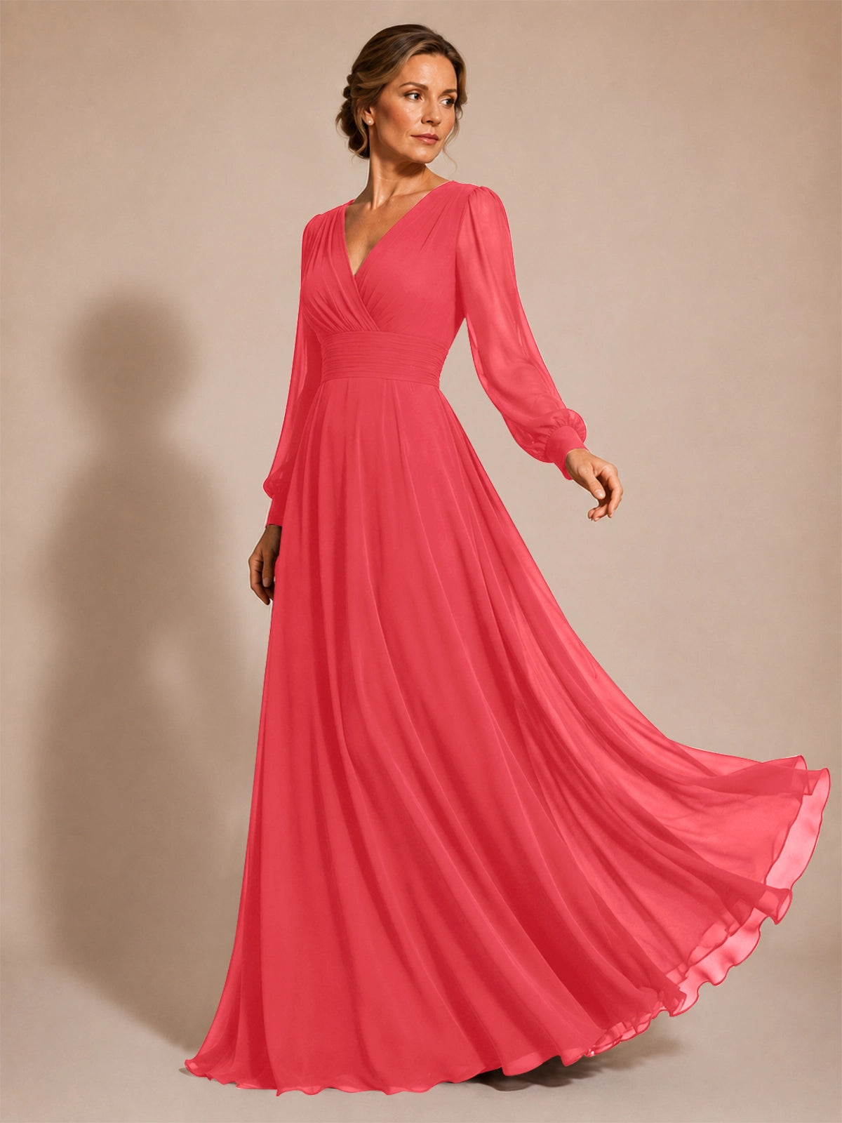 Chiffon Mother of the Bride Dress with Long Sleeves 