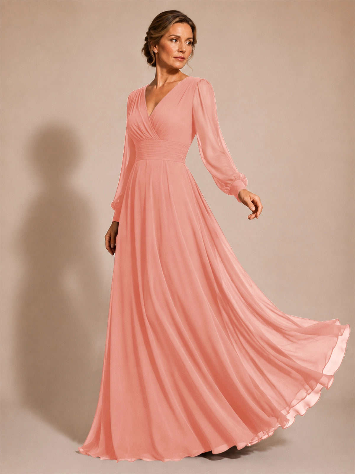 Chiffon Mother of the Bride Dress with Long Sleeves 