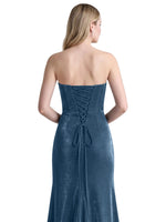 Velvet Prom Dress with Beaded Applique 
