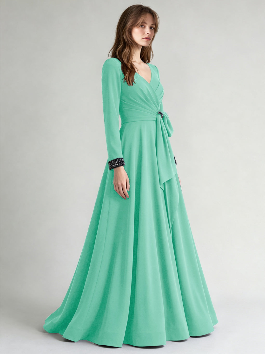 Stretch Satin Mother of the Bride Dress with Crystal