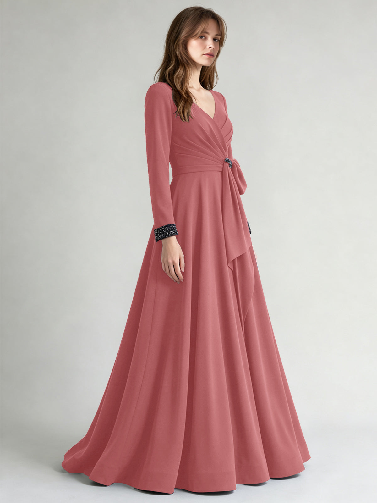 Stretch Satin Mother of the Bride Dress with Crystal