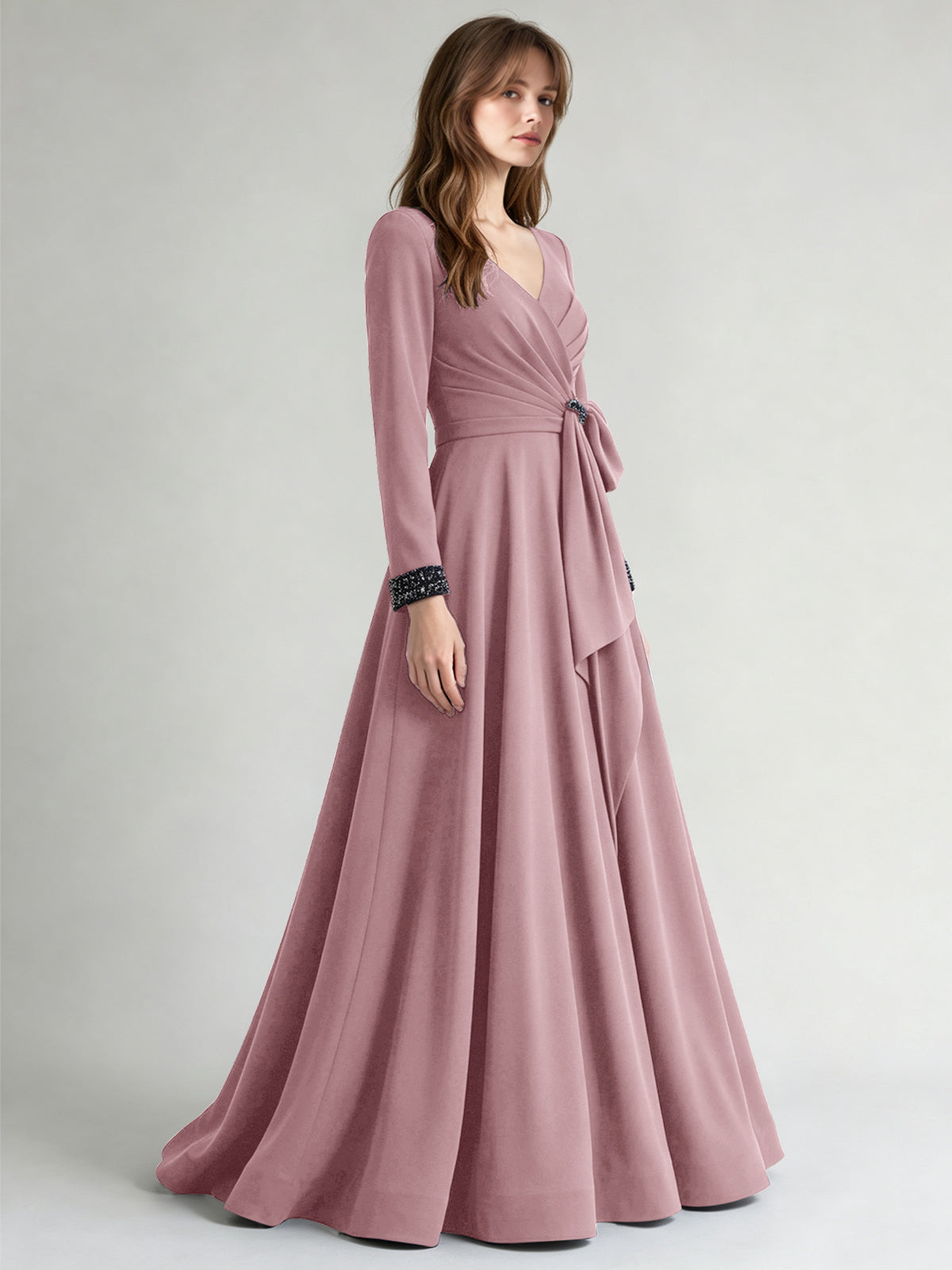 Stretch Satin Mother of the Bride Dress with Crystal