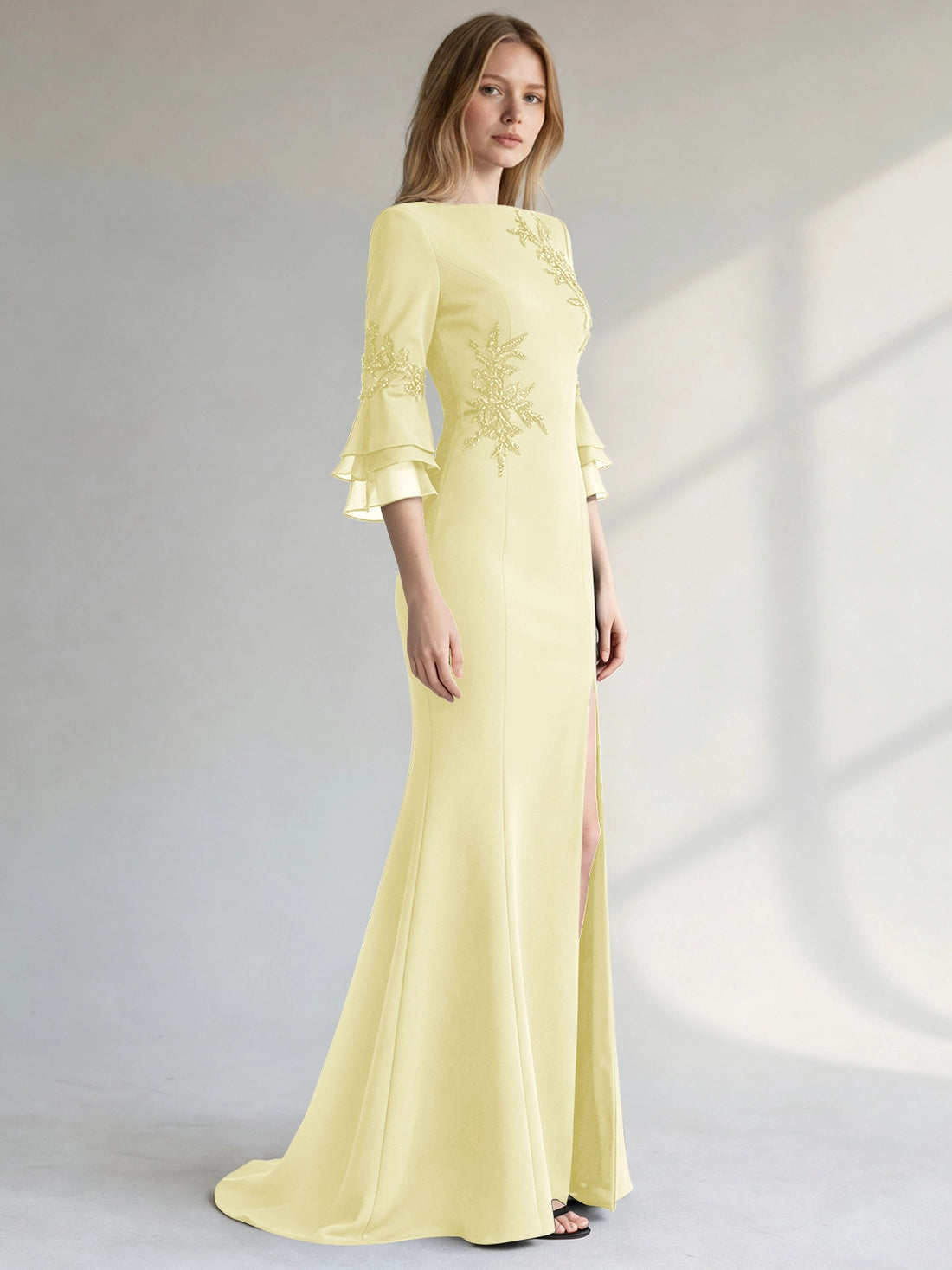 Chiffon Mother of the Bride Dress with 3/4 Sleeves